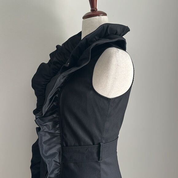 Samuel Dong Mini Dress Front Zipper Moldable Ruffled Belted Taffeta Black Size S - Picture 12 of 13